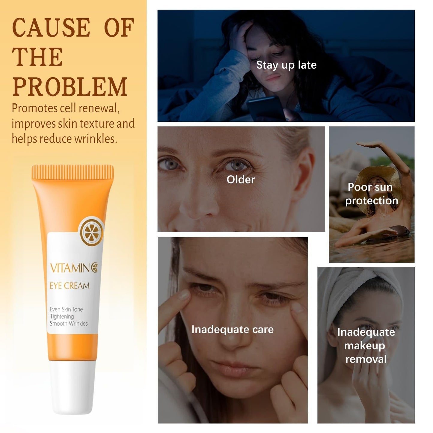 Jinjiar Vitamin C Eye Cream Stick,Vitamin C Eye Serum,Eye Bags Remover Women,Eye Cream for Dark Circles and Puffy Eyes,Under E-ye Cream,E-ye Cream Anti Aging,Firming Eye Cr-eam,Ey-e Bags Remover,Men Cre-am