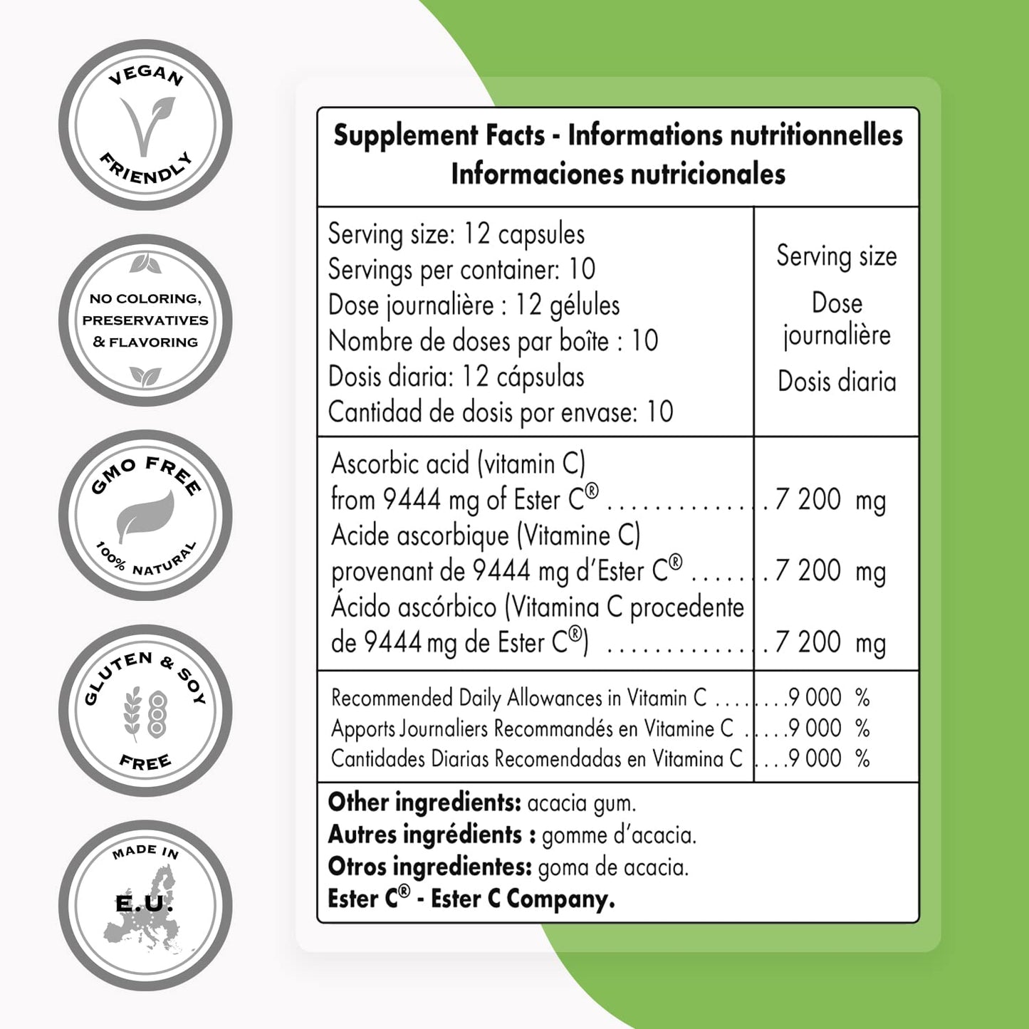 SUPERSMART Supersmart - Ester C® 9444 mg Per Serving - Ascorbic Acid: Exclusive Form That Provides Four Times More Vitamin C - Fatigue & Stress Relief - Energy Pills | Non-GMO & Gluten Free - 120 Capsules