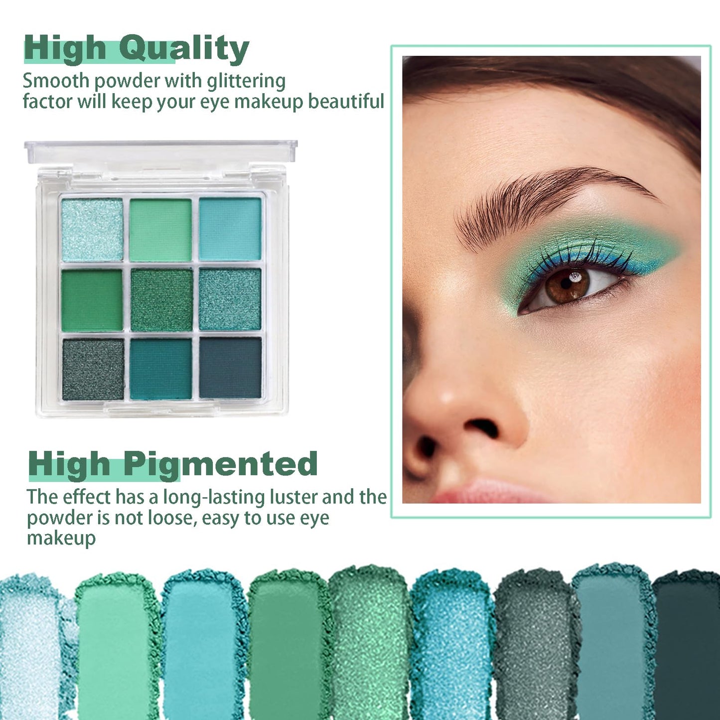 QUIWEN Green Eyeshadow Palette, Glitter Eye shadow Makeup, Shimmer & Matte Waterproof Eye Shadow Palette, Green Forest EyeShadow Make Up With 3 Eyeshadow Brushes