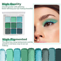 QUIWEN Green Eyeshadow Palette, Glitter Eye shadow Makeup, Shimmer & Matte Waterproof Eye Shadow Palette, Green Forest EyeShadow Make Up With 3 Eyeshadow Brushes
