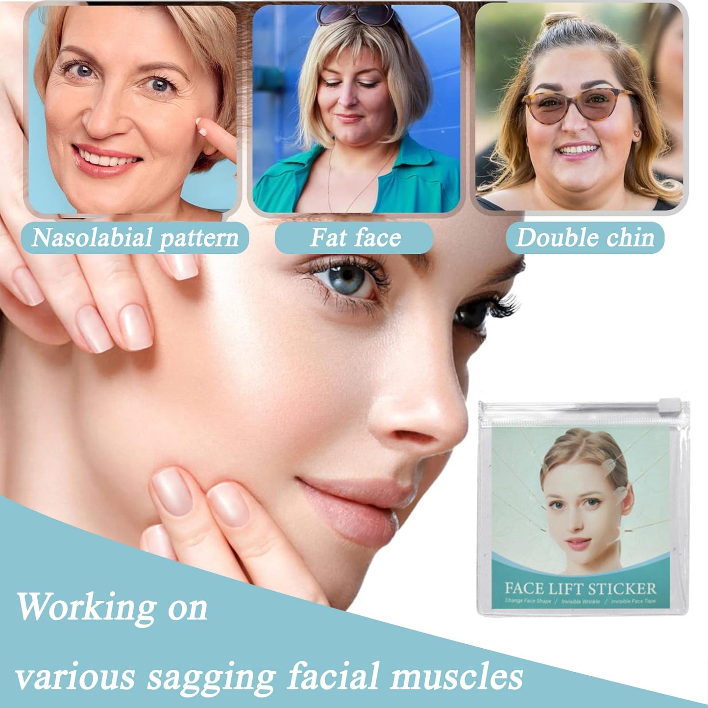 LINXINS Face Lift Tape 40 Pcs Face Neck and Eye Lift Tape, Invisible Face Lift Patches for Skin Tightening, Instant Face Lift Thin Face Strips for Lifting Makeup Tool Chin Lift Tape Suitable for Everyone