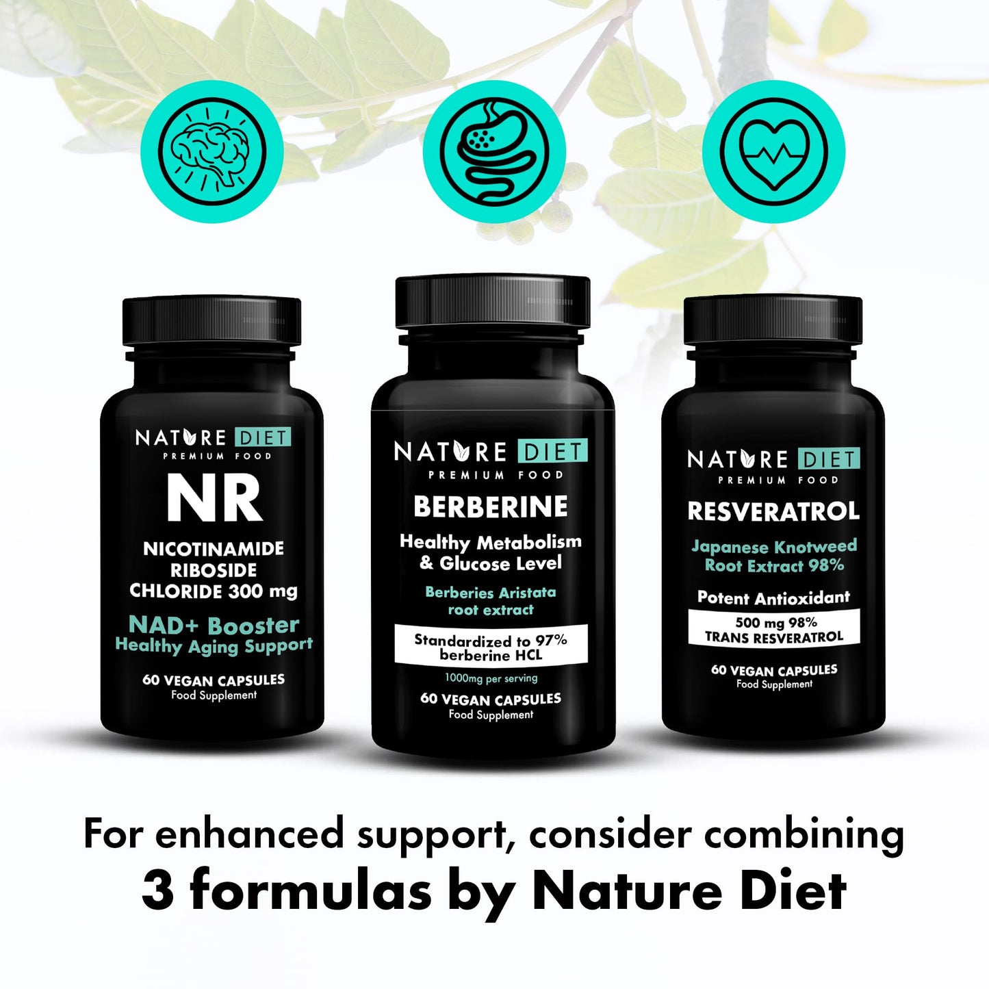 Nature Diet Berberine - 1000mg Berberine HCL per Serving - 60 Vegan Capsules - Supports Metabolism & Glucose Levels
