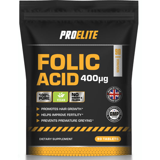 Folic Acid Tablets 400 mcg - 90 Vegan Vitamin B9 Tablets Folic A 400�g Pregnancy Care - Normal Function of Immune System and Reduce Tiredness and Fatigue - Made in The UK by PROELITE