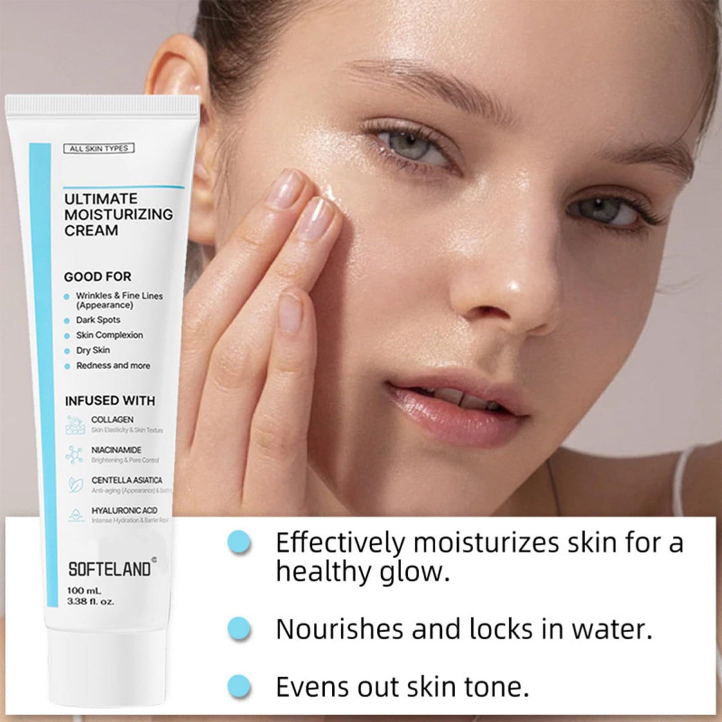 Ultimate Moisturizing Cream, Centella Moisturizer Korean,Youthful Formula,Centella Asiatica, Niacinamide, Hyaluronic Acid,Collagen,Face Cream for Fine Lines,Dark Spots, Dry Skin, Redness(100ML)