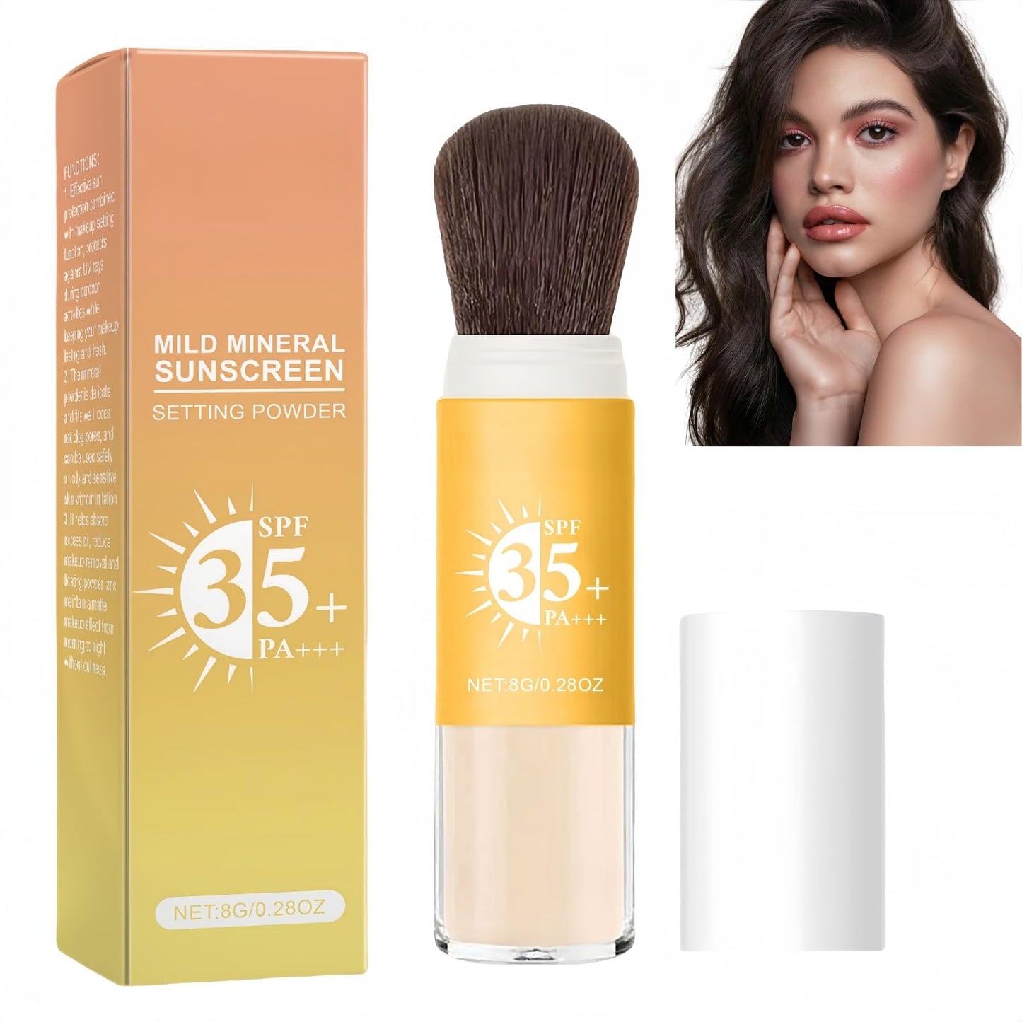 Xunzhi 2 in 1 Powder Sunscreen for Face,Mineral Powder Sunscreen Brush,P/owder S/unscreen for Scalp,Matte Face P/owder with Spf35,Mineral F/ace Po/wder,Portable Translucent S/unscreen Po/wder