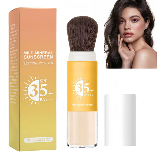 Xunzhi 2 in 1 Powder Sunscreen for Face,Mineral Powder Sunscreen Brush,P/owder S/unscreen for Scalp,Matte Face P/owder with Spf35,Mineral F/ace Po/wder,Portable Translucent S/unscreen Po/wder