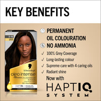 Schwarzkopf Oleo Intense Permanent Oil Colour 2-10 Black Brown Hair Dye, 100% Grey Coverage, Conditioner with HaptIQ System, Long-Lasting Colour, Ammonia Free Hair Dye