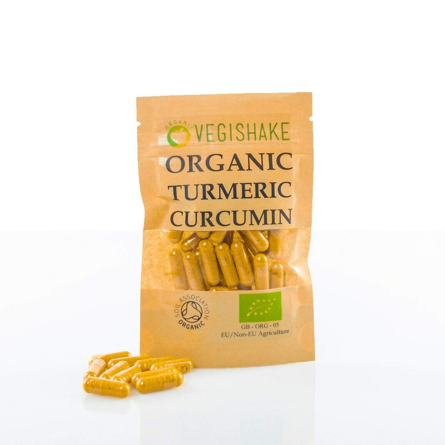 vegishake Organic Turmeric Curcumin HPMC Capsules Skin Hair Antioxidant Anti-inflammatory Vegan Halal Kosher (60 Capsules)