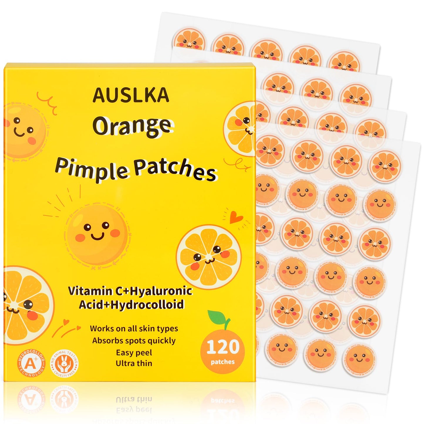 AUSLKA Pimple Patches Hydrocolloid Patches, Orange Shape Pimple Patches for Face, Zit Patches Contain Vitamin C, Cute Blemish Patches for Women, 120 Patches Cover Spot in Skin