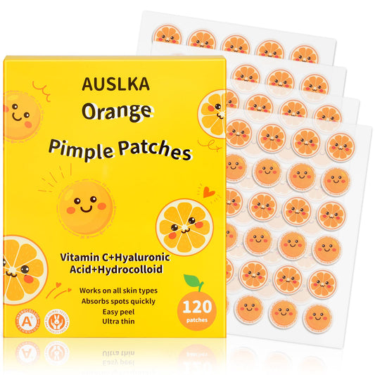 AUSLKA Pimple Patches Hydrocolloid Patches, Orange Shape Pimple Patches for Face, Zit Patches Contain Vitamin C, Cute Blemish Patches for Women, 120 Patches Cover Spot in Skin