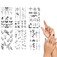 SHEBEEDO Temporary Tattoos Finger Stickers,10 sheets Small Tiny Realistic Fake Finger Tattoos,Semi Permanent Transfer Tattoos Black Flowers Wild Plant Butterfly Fake Tattoos,Waterproof Long Lasting Tattoos