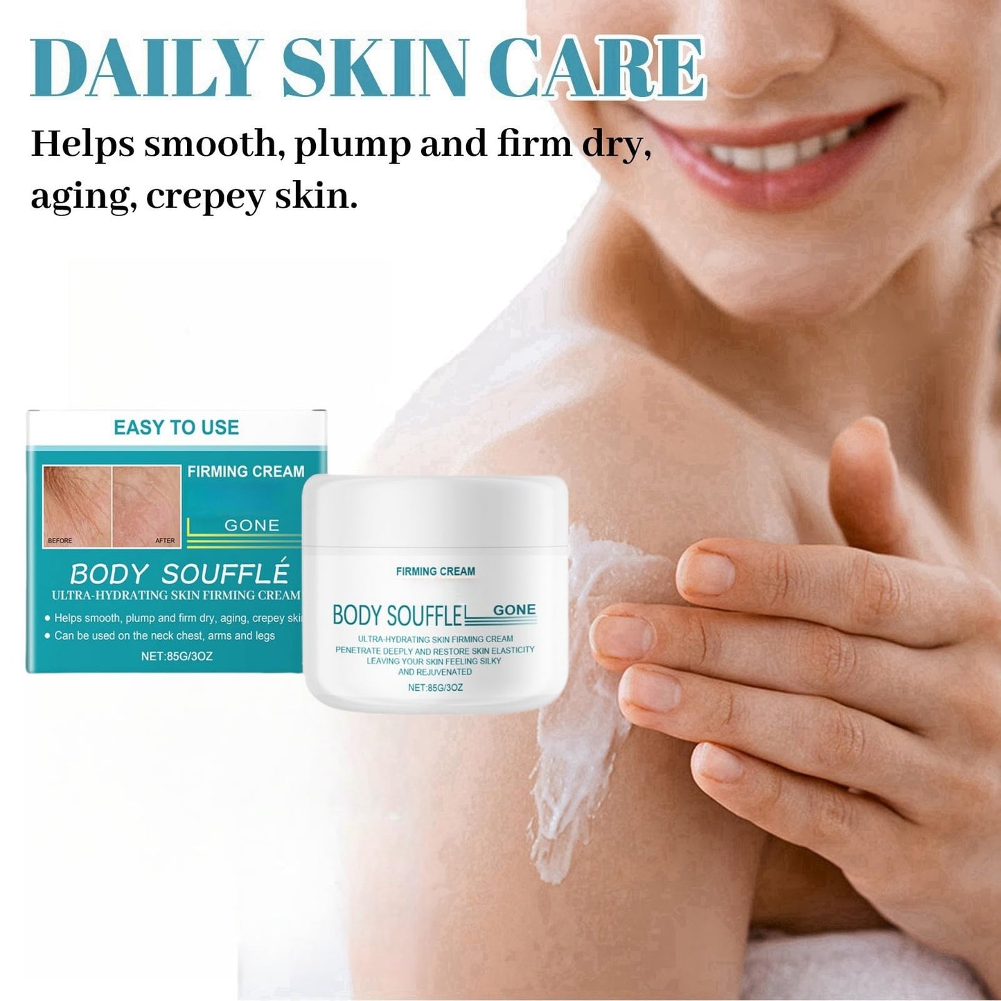 Crepe Be Body Gone Souffle,Firming Neck Cream,Ultra Hydrating Crepe Skin Firm/ing Cream for Neck/Legs/Arms,Ne/ck Fir/ming Tightening Cre/am,Cr/epe Be Ne/ck Gone C/ream,Body Souffle for Women