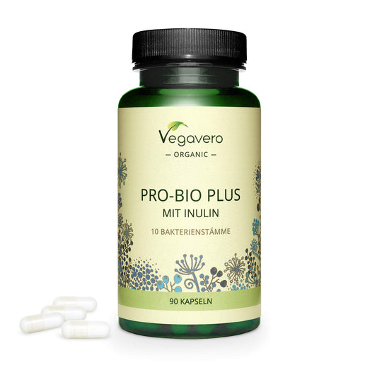 Probiotics & Prebiotics Vegavero® | 100% Organic | 10 Strains (Lactobacillus + Bifidobacterium) | 4 Billion Active Bacteria & Inulin from Agave | 90 Vegan Capsules | NO Additives