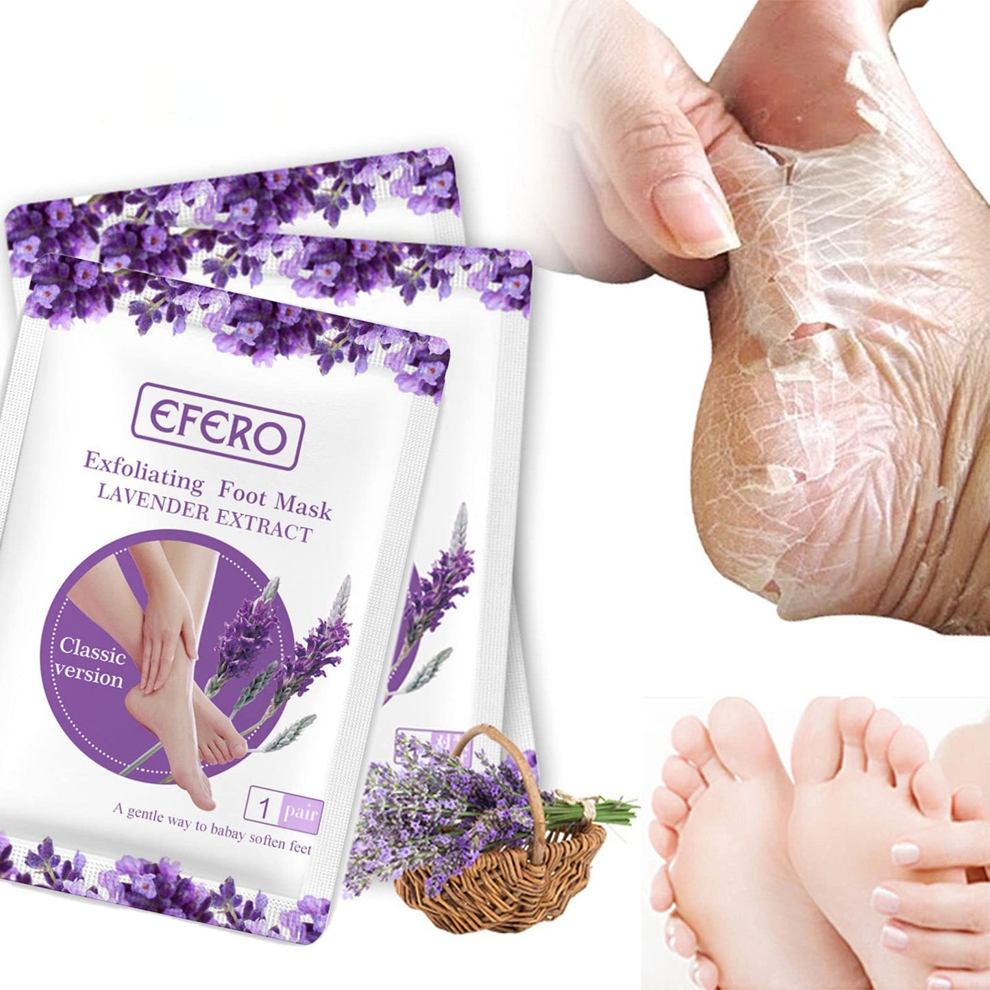 Tongyend Foot Peel Mask,3Pcs Natural Aloe Vera Gel Foot Mask,Foot Peel Mask For Hard Skin,Exfoliating Feet Peeling Socks,Foot Callus Remover,Foot Care,Feet Hard Skin Remover,Pedicure Sets For Feet (Lavender)