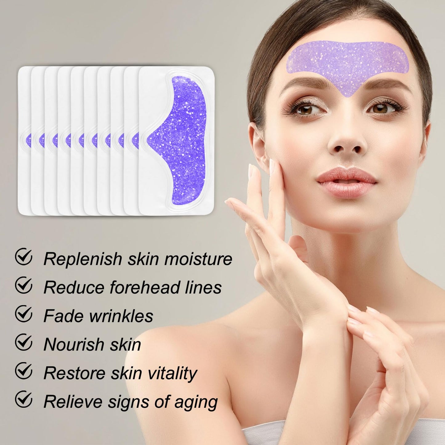 Aicocodida Forehead Wrinkle Patches 10pcs, Lavender Anti-Wrinkle Patches Smooth Fine Lines and Wrinkles with Collagen, Hyaluronic Acid, Pearl Extract(Lavender)