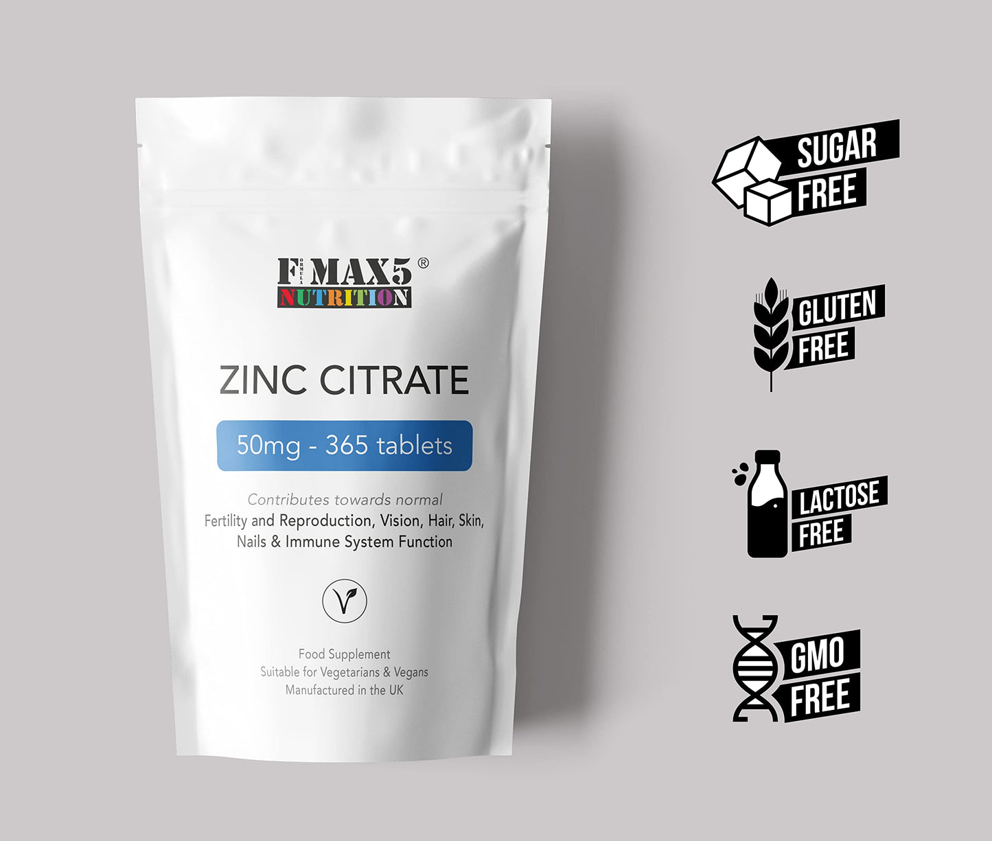 formula max5 nutrition Zinc Citrate 50mg | 120/360 Tablets | One a Day | Easy to Swallow | Immune Health | Food Supplement (360)