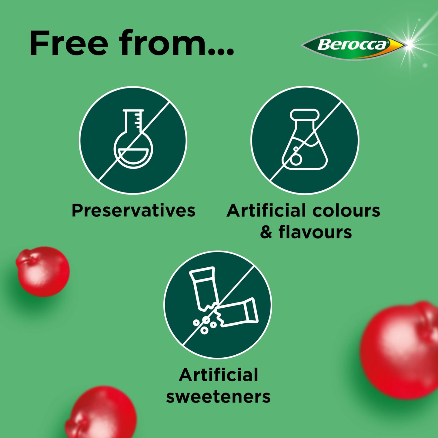 Berocca Multi-Action Gummy Vitamins, Cherry Flavour, 10 Essential Vitamins, Including B1 & B2 to Support Energy Release and C to Help Reduce Tiredness & Fatigue, 60 chewable Gummies.