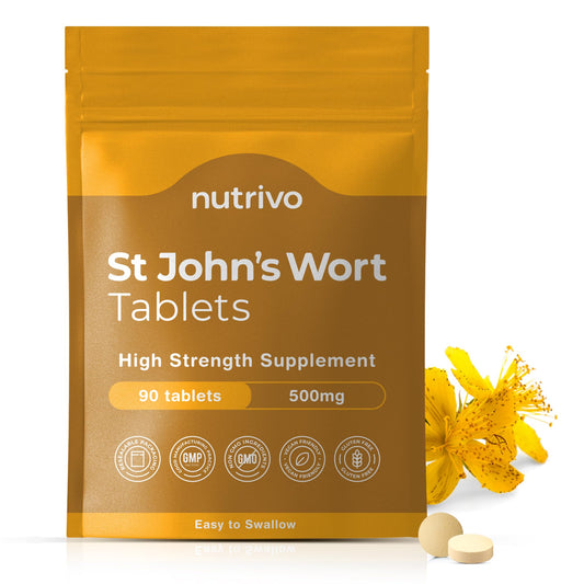 Nutrivo St Johns Wort 500mg - 90 Tablets | 3 Month's Supply | Vegan | UK Made