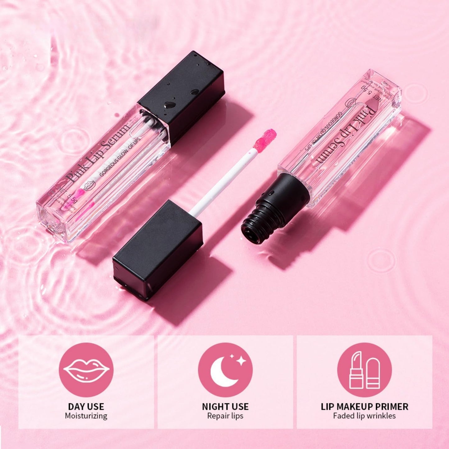 Siyinzu 2PCS Pink Lip Serum Plumper,Pink Tinted Lip Balm,Pin-k Lip Serum,Instant Lip Plumping Gloss,Pin-k Lip Plumper to Reduce Fine Lines,Clear Lip Gloss,Color Changing L-ip Gl-oss,Nourishing Repair Li-p Oil