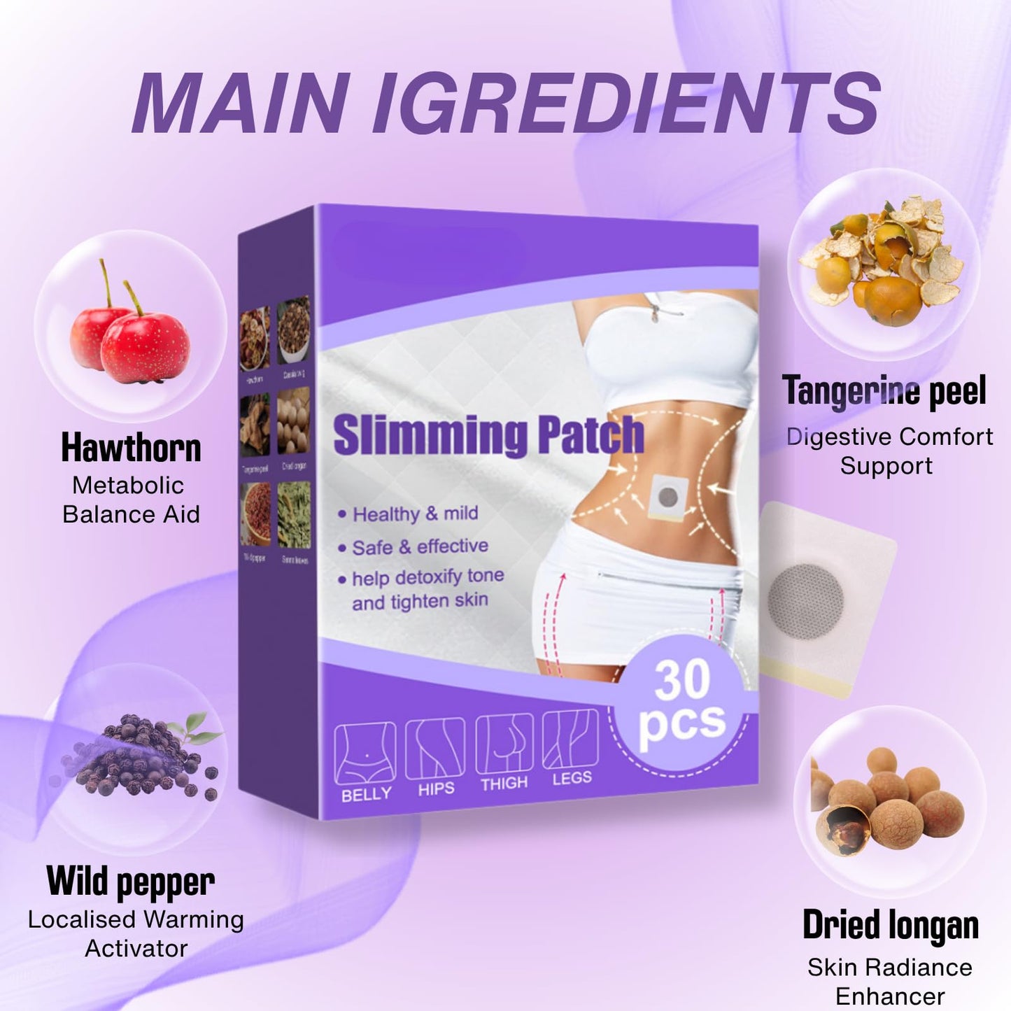 60 PCS Natural Herbal W Patches, Skin Kind Patch, Targeted Belly HIPS Thighs Burning, Fast W Healthy, Natural Reduction, Skin-Friendly Detox Patches