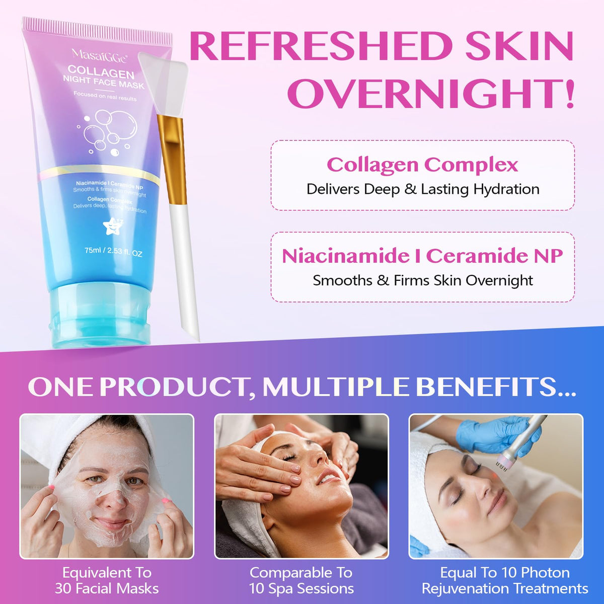 ZTSMSWY Collagen Night Wrapping Mask,Overnight Sleeping Mask for Delivers Deep, Lasting Hydration,Peel Off Face Masks,Korean Skincare (75ml)
