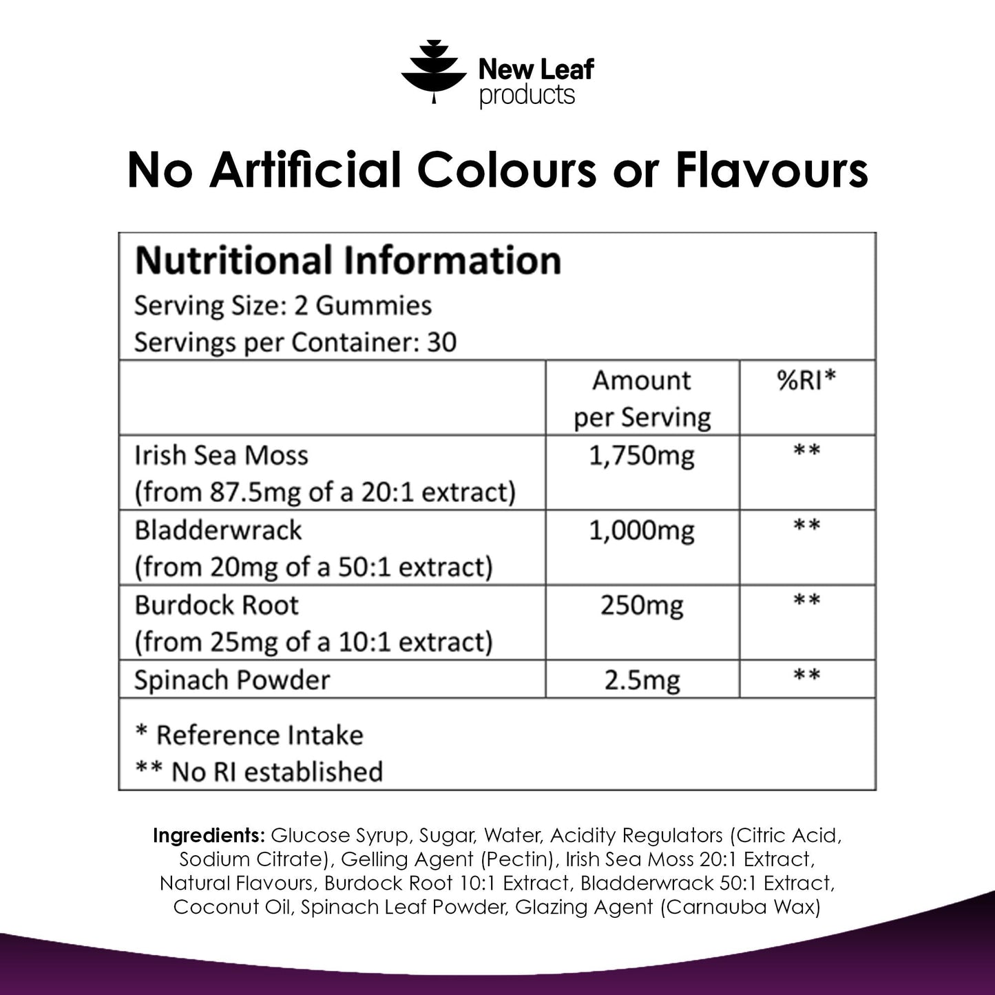 NEW LEAF PRODUCTS Sea Moss Gummies - 60 Gummies Enriched with Irish Sea Moss, Burdock Root and Bladderwrack - High Strength 3000mg Vegan Vitamin Gummies - Seamoss Gummies Made in UK by New Leaf