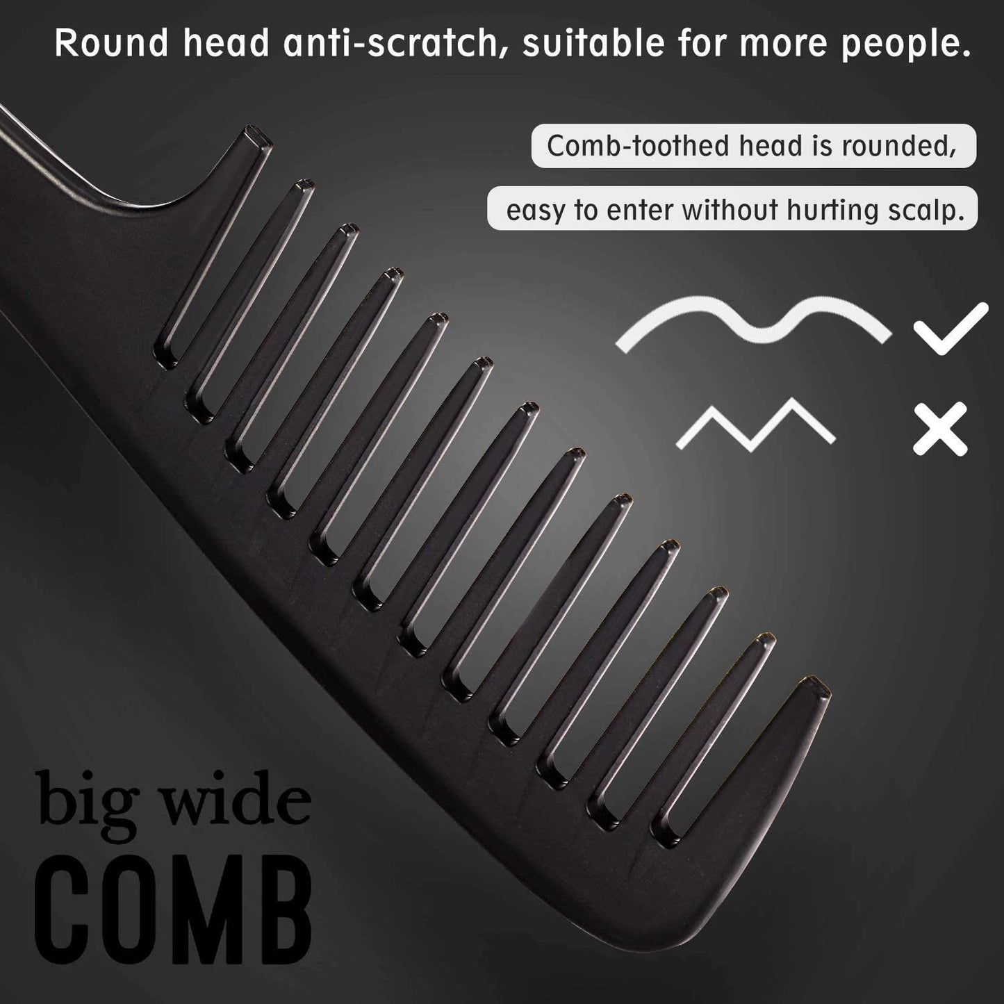 Glamza Wide Tooth Comb GLAMZA Jumbo Wide Detangling Comb - Perfect Afro Comb for Long, Wet or Curly Hair - HUGE 24.5cm Long (Black)