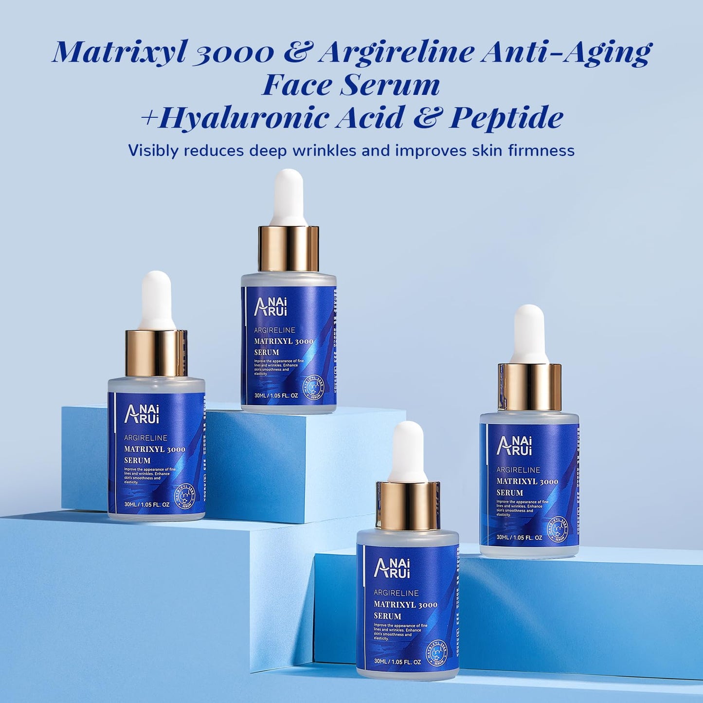 ANAI RUI ANAiRUi Matrixyl 3000 & Argireline Anti-Aging Face Serum with Peptide, Hyaluronic Acid, Against Wrinkles, Boost Collagen & Hydrate Skin | Fast-Absorbing Formula for Mature & Dry Skin | 30ml