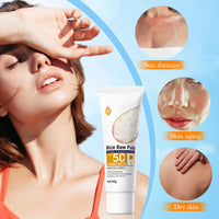 GEEWHILE Rice Sunscreen SPF 50+ Sunscreen with Rice Extracts, Waterproof Moisturizing Sun Cream, UVA&UVB Protection Sun Cream for Protects & Brightens Skin, Reduces Blemishes, Non-Greasy