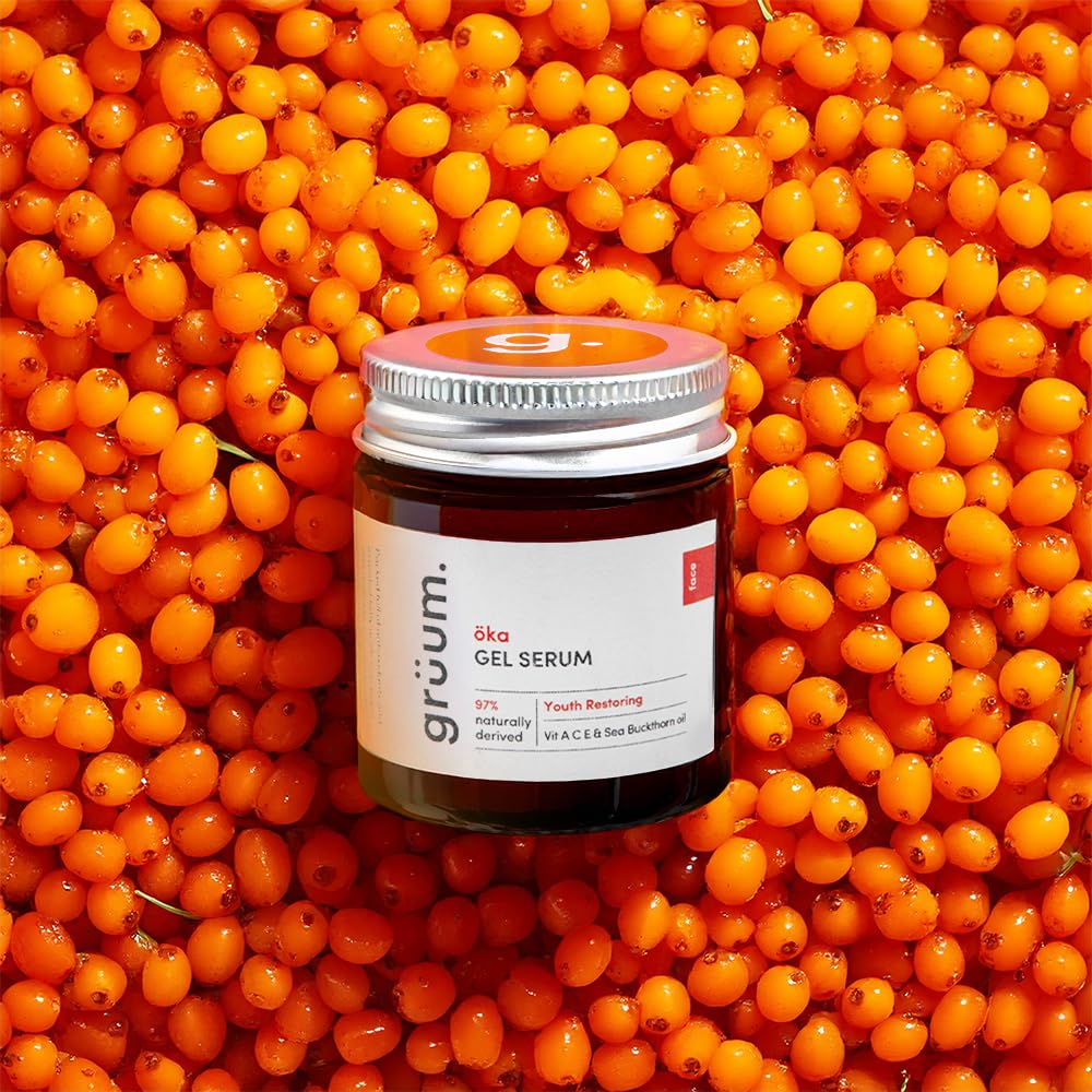 grüum Youth Restoring Skin Gel Serum 30ml - Vitamin C Serum for Anti aging Glow Serum - Face Serum for women with Hyaluronic Acid, Sea buckthorn oil & Retinol