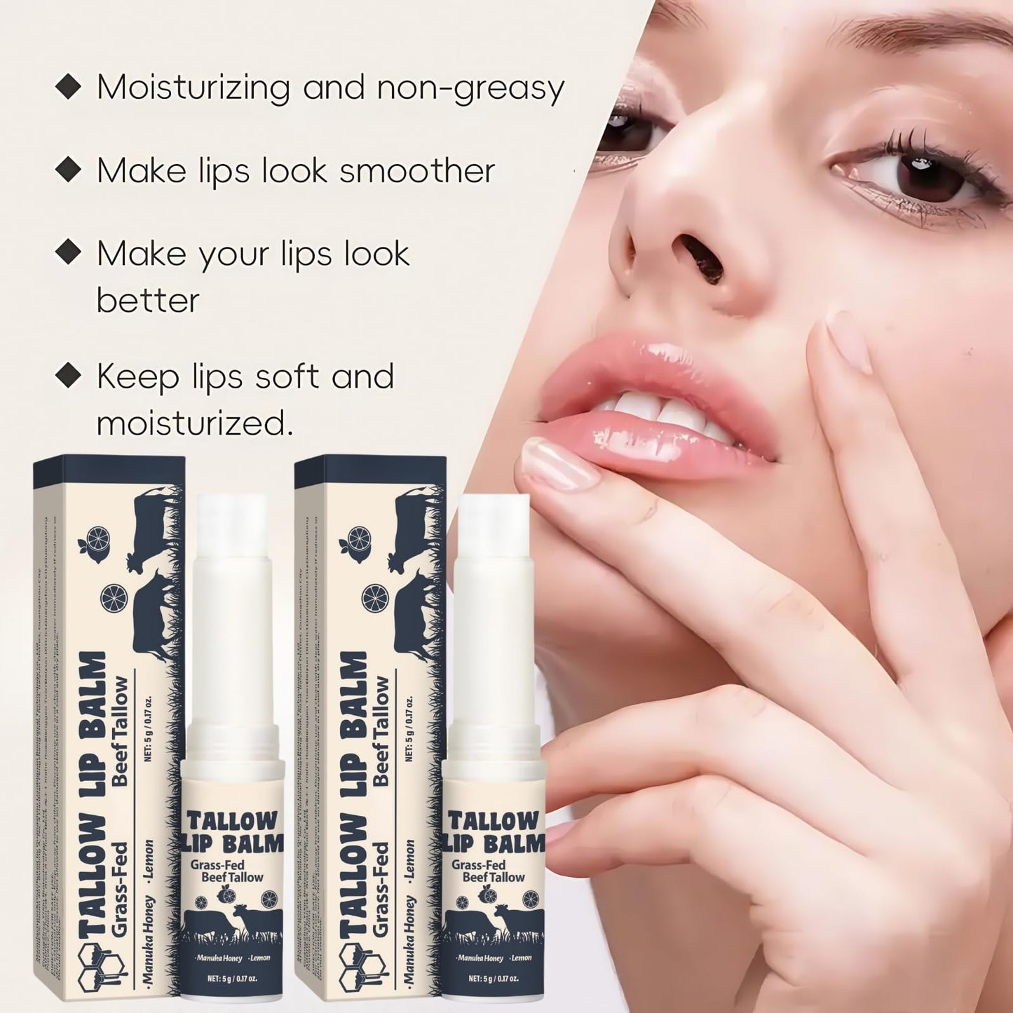 Xunzhi Beef Tallow Lip Balm,5g Tallow Lip Balm,Beef T/allow Balms Stick,Moisturizing L/ip Care,Long Lasting Lipstick,L/ip Plumper for Dry Cracked Lips,Li/p Moisturiser,Ta/llow Li/p Gloss,Lips Repair