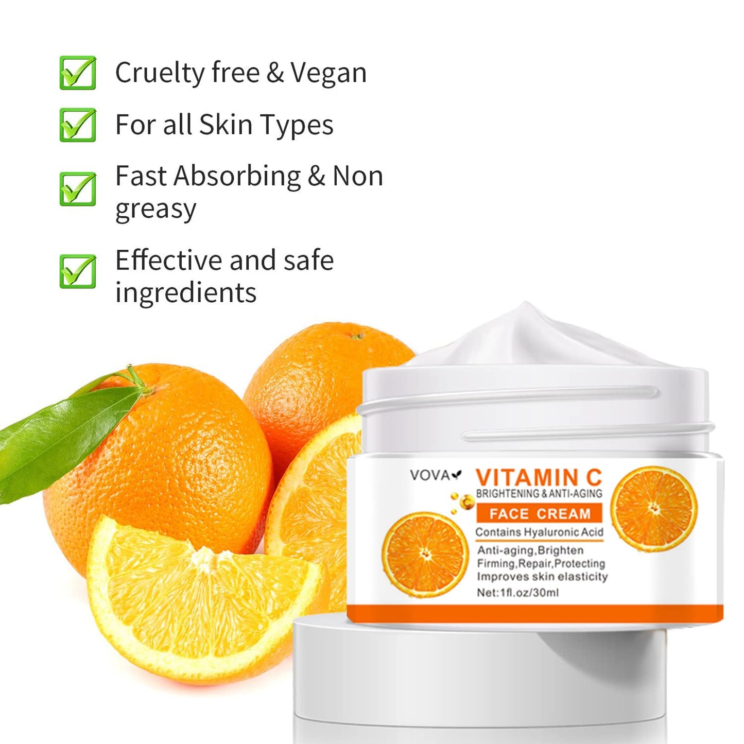 Vitamin C Face Cream, Vitamin C Cream with Hyaluronic Acid & Vitamin E, Anti Aging Vit C Serum Day & Night Face Cream for Women and Men, Boost Skin Collagen, Brighten Hydrate and Plump Skin