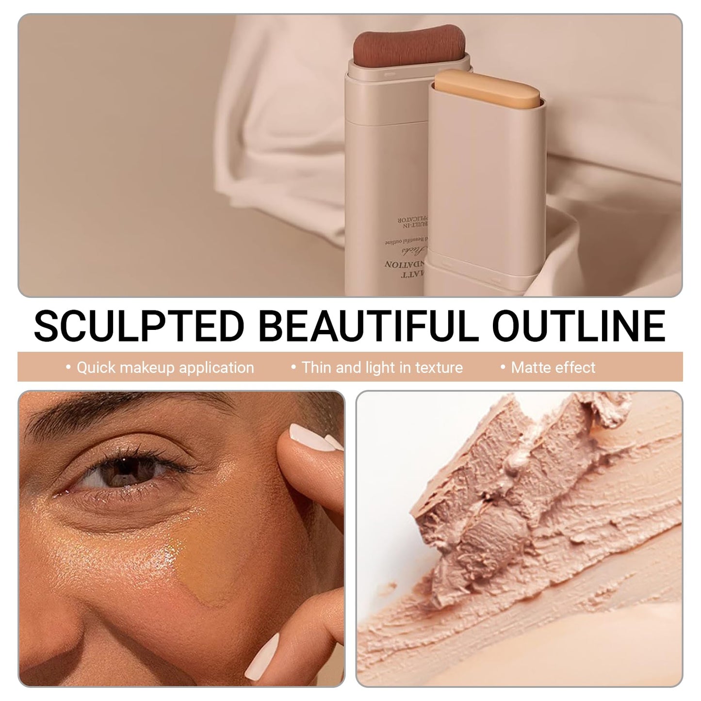 Beauthink Multi-Use Full Coverage Concealer Stick with Built-In Brush - Natural Matte Texture, Skin Tint Foundation for Mature Skin