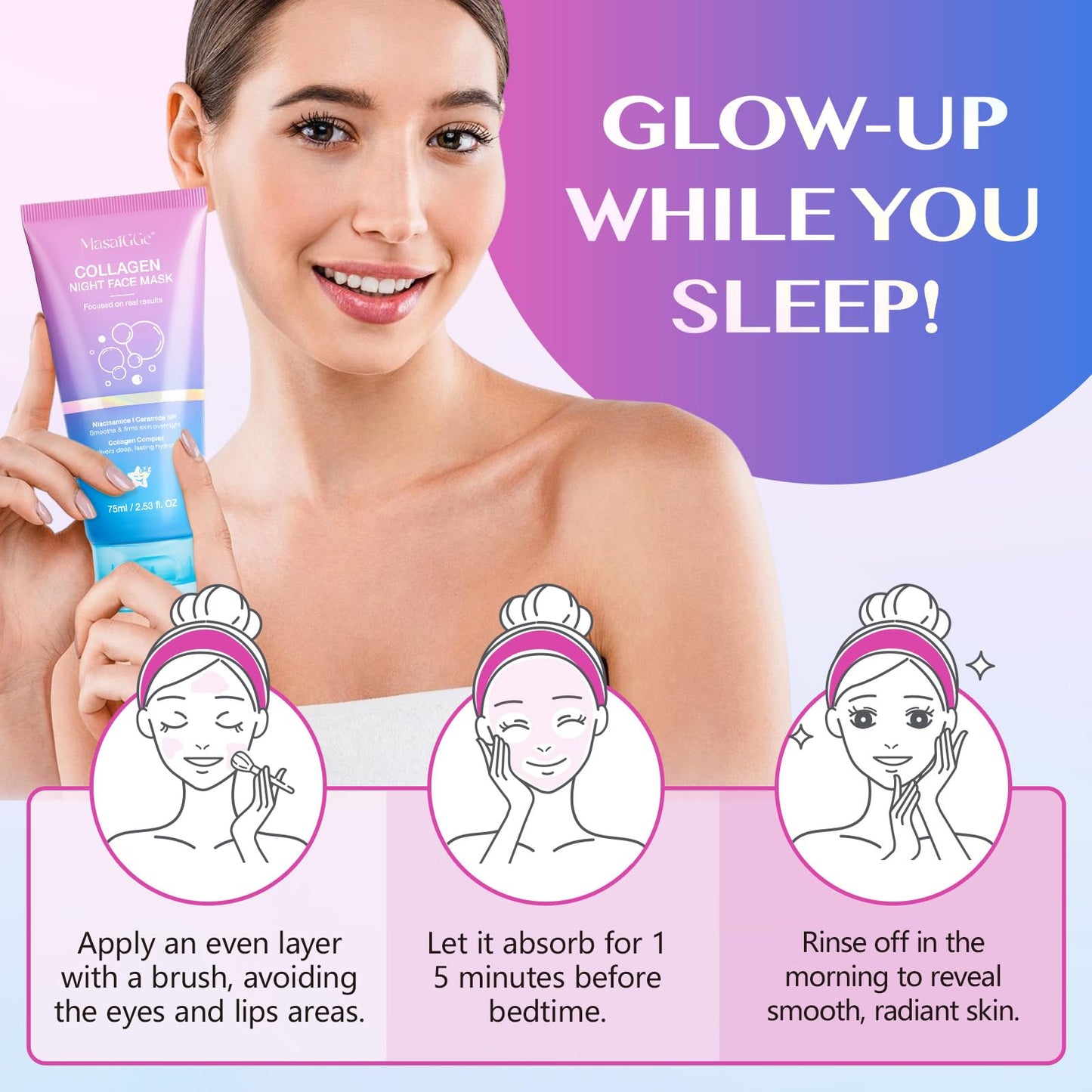 ZTSMSWY Collagen Night Wrapping Mask,Overnight Sleeping Mask for Delivers Deep, Lasting Hydration,Peel Off Face Masks,Korean Skincare