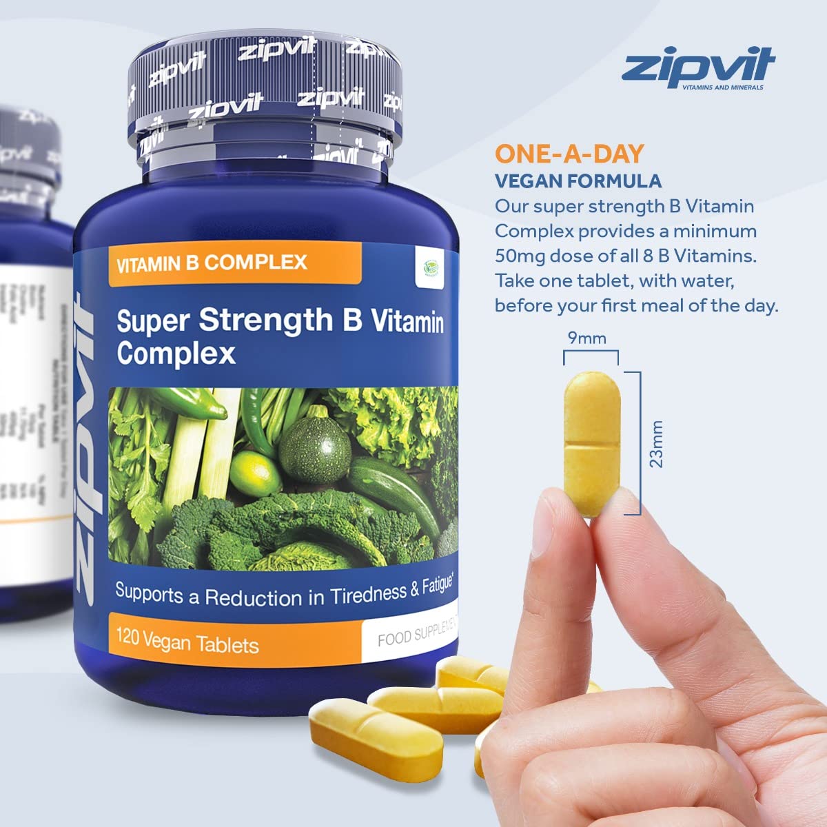 Super Strength B Vitamin Complex, 120 Vegan Tablets. 4 Months Supply. Vitamin B1, B2, B3, B5, B6, B12, Biotin, Choline. Supports Focus, Mental Performance, and Energy. UK Supplier.