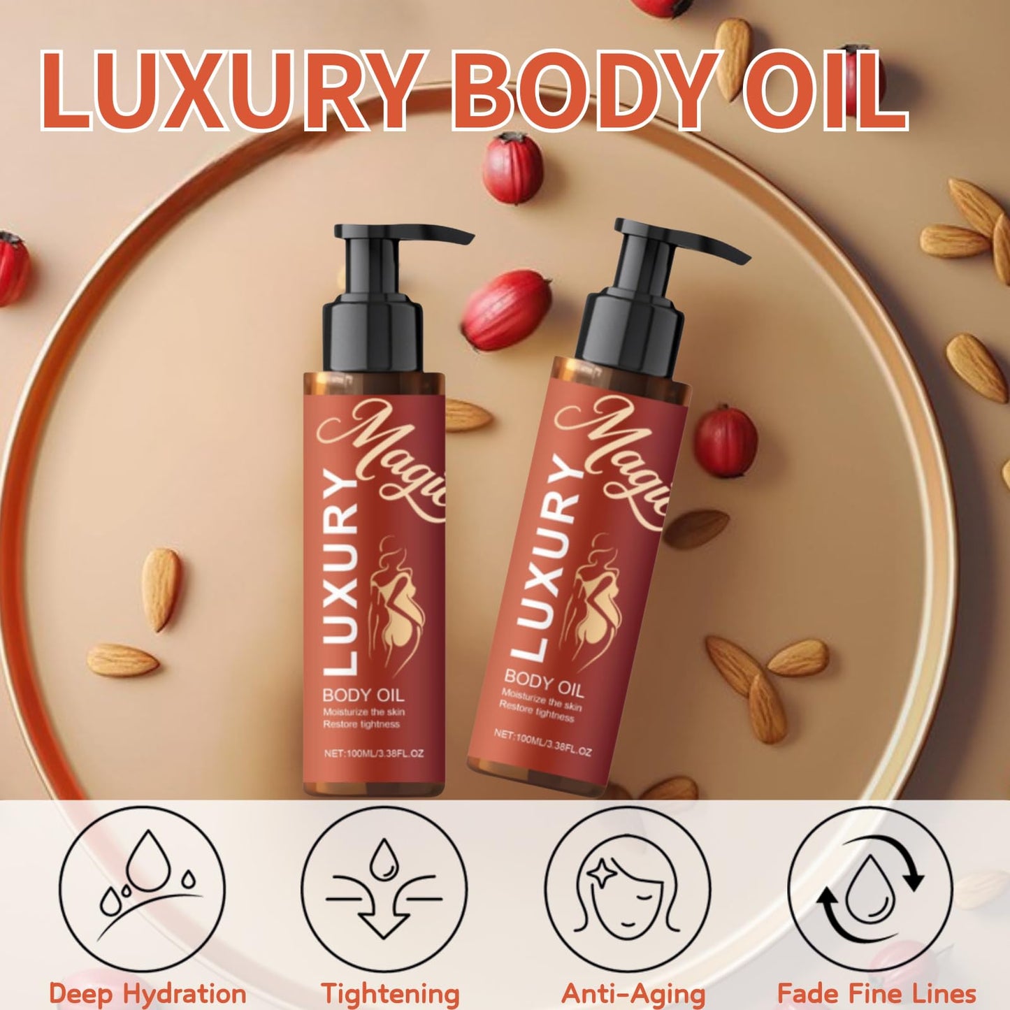 Cureluxe Magic Body Oil Firming - Magic Luxury Body Oil - Glow Remedy Oil Skin Tightening - Deeply Hydrates & Tightens Loose Skin Body Oils - Reduces Fine Line & Wrinkles Body Oils for Women