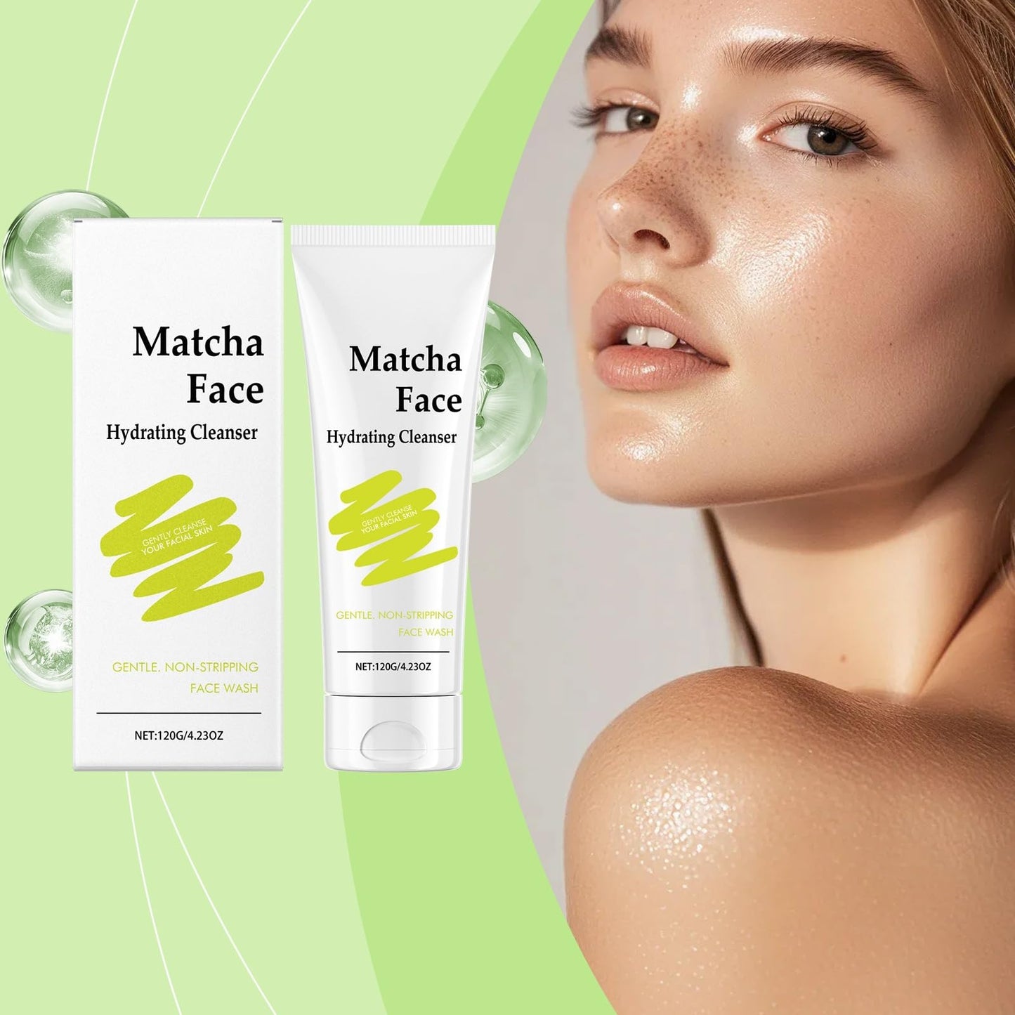 QinZiEn Matcha Hemp Hydrating Cleanser,Gentle Face Wash,Natural Face Wash,Face Moisturiser Cleanser,Exfoliating Fac/e Wa/sh,Fac/e Was/h Women and Men,Face Wa/sh for Dry Skin,Skin Care for All Skin Types