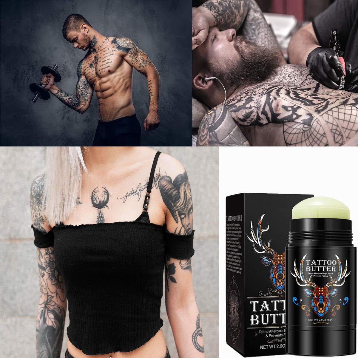 EHIOG Tattoo Balm & Aftercare Cream 75g (2.6oz) – Natural Tattoo Healing Ointment for New & Old Tattoos, Color Enhancement & Moisturizing Lotion
