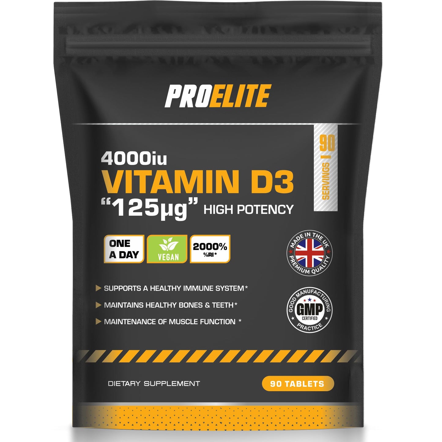 PROELITE Vitamin D3 4000 iu - Vitamin D Tablets - 90 Tablets - Vegan - Vitamin D Supplements - Immune System Booster - Made in The UK - Gluten Free