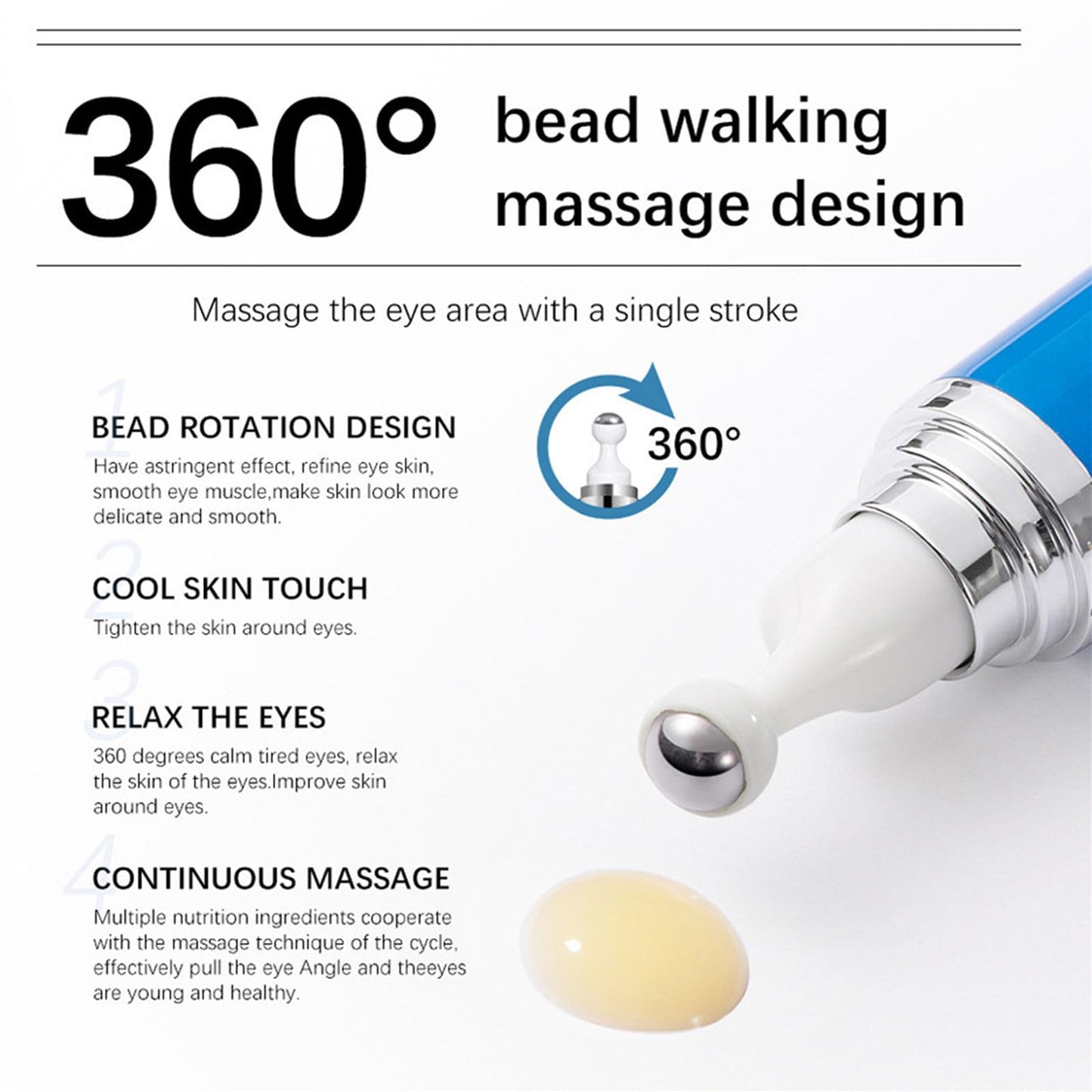 Grospe 5% Caffeine Eye Serum for Dark Circles and Puffy Eyes with 360° Massage Ball Reduces Fine Lines Anti-Wrinkle Firming Eye Serum 15ml