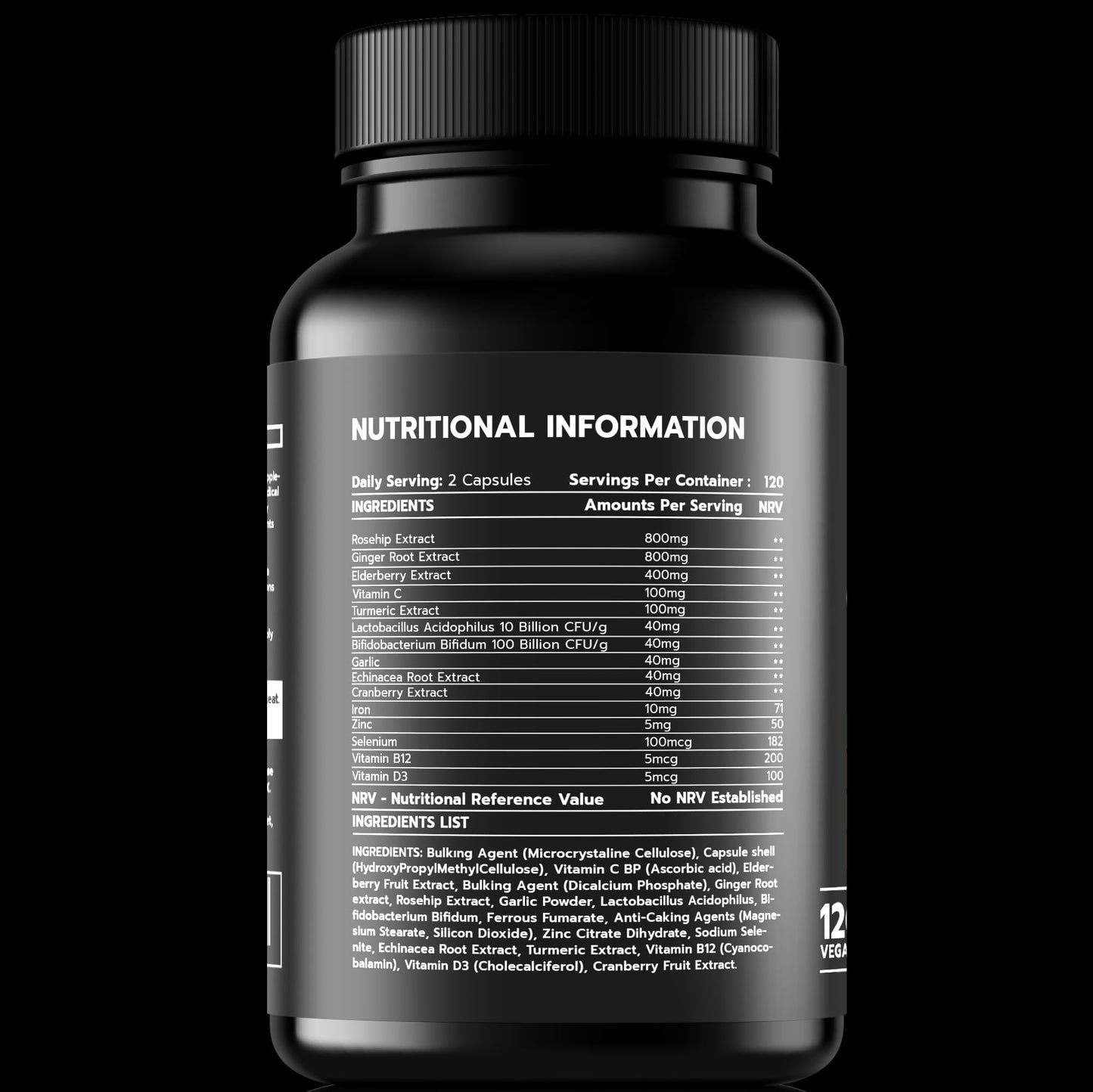 Immune System Booster Supplement - 120 Capsules - Vitamin C and Zinc, Elderberry, Iron, Vitamin B12, D3, Turmeric, Selenium, Garlic, Probiotic – Vegan Multivitamin Complex (Immune System Booster)