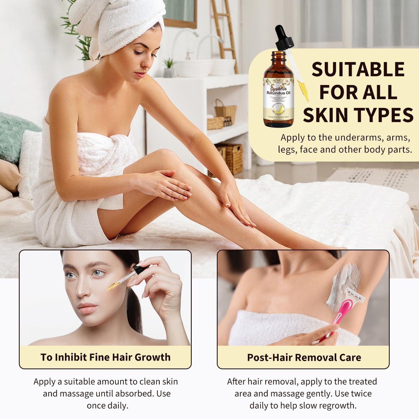Generic Cyperus Rotundus Oil For Hair Removal, Cyperus Oil 100% Pure Natural, Effective Shrinks Pores, Anti-Hair Growth, Suitable For Hair Removal On The Body And Face 60ml