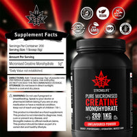 Creatine Monohydrate Powder by Stronglife - 1000 Grams (1KG), 200 Servings at 5 Grams, Micronised, Pure 200 Mesh, Unflavoured - Enhances Muscle Performance Power & Recovery