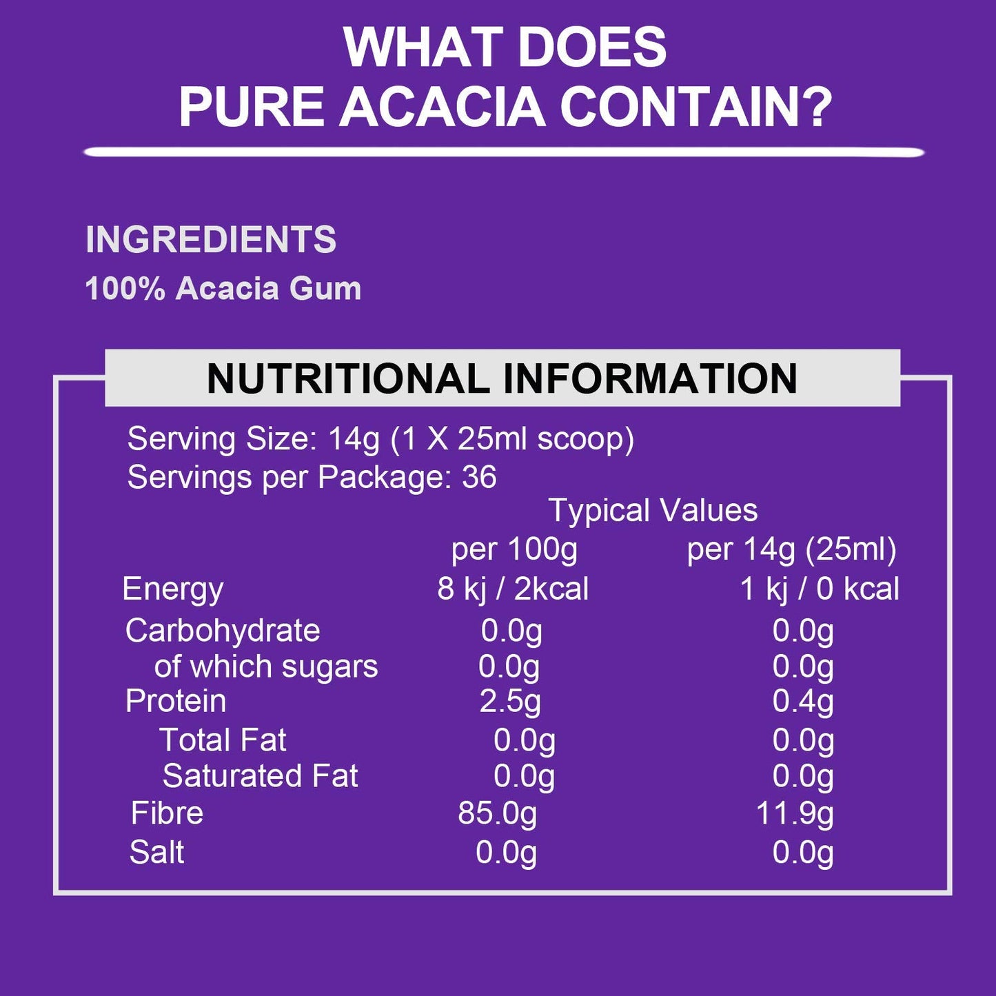 Ketosource® Pure Acacia Fibre | 0g Carbs | Zero Calories | Supports Fasting & Ketogenic Diet | Prebioitic Soluble Fibre Supplement | 500g Pouch