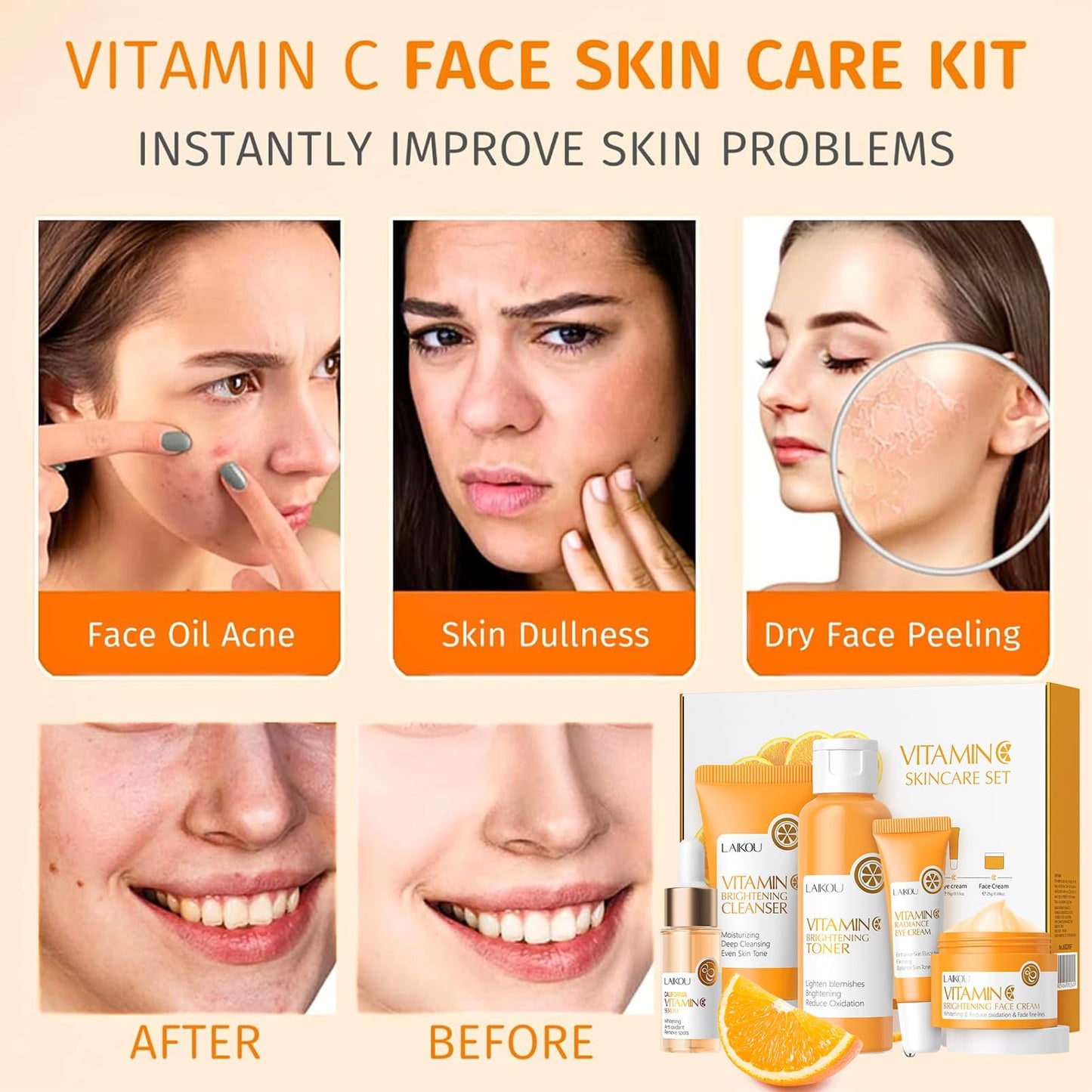 ChicNana Skincare Set, Vitamin C Skin Care Sets & Kits -Cleanser, Toner, Serum, Eye Cream & Face Cream, Hair Care Gift Set for Teenage girls, Facial Care Kit for Radiant Skin, Pamper Sets for Women Gifts(5PCS)