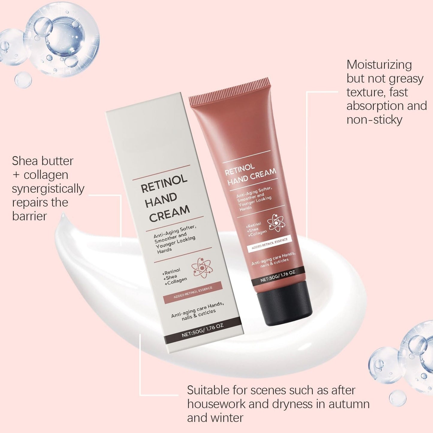 Anti-Aging Retinol Hand Cream,Firming Hand Lotion,Anti Wrinkle Cream for Hand,Retinol Moisture Hand Cream,Refreshing Texture & Easily Absorbed,Mild and Non-Irritating,for Aging & Dry Cracked Hands