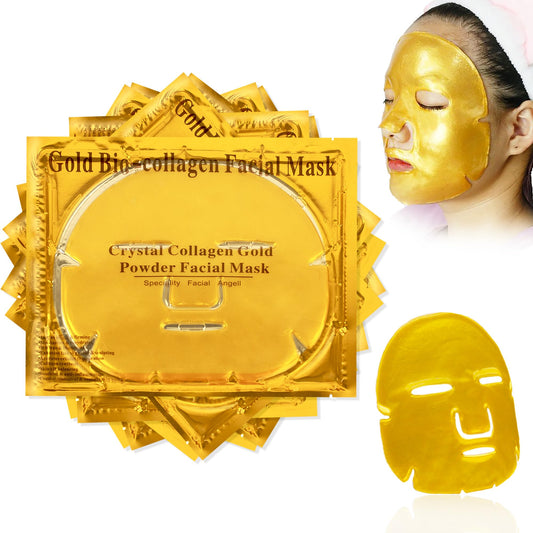 10 x 24K Gold Bio Collagen Face Mask Crystal Gold Powder Gel Facial Masks Anti Ageing Hydrating Moisturizing Brightening Skincare for All Skin Types