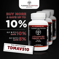 Vitamin B2 Riboflavin 250 mg Capsules - 70 pcs (2+ Month Supply) of Rapidly Disintegrating Capsules, Each with 250mg of Premium Quality & Pure Riboflavin Powder, by TUDIMO