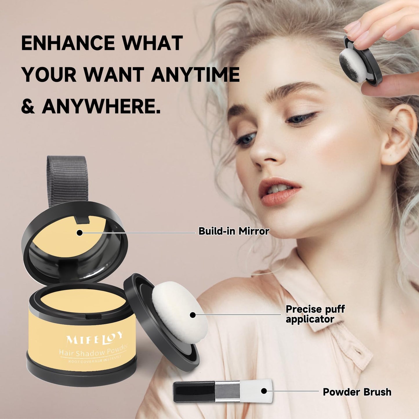 MIFELOY Root Cover Up Powder, Touch Up Hair Color for Grey, Roots Concealer for Beard Line Eyebrow, Instantly Coverage Dye for Thinning Grays Hairline, Shadow Conceals Hair Loss, Light Blonde