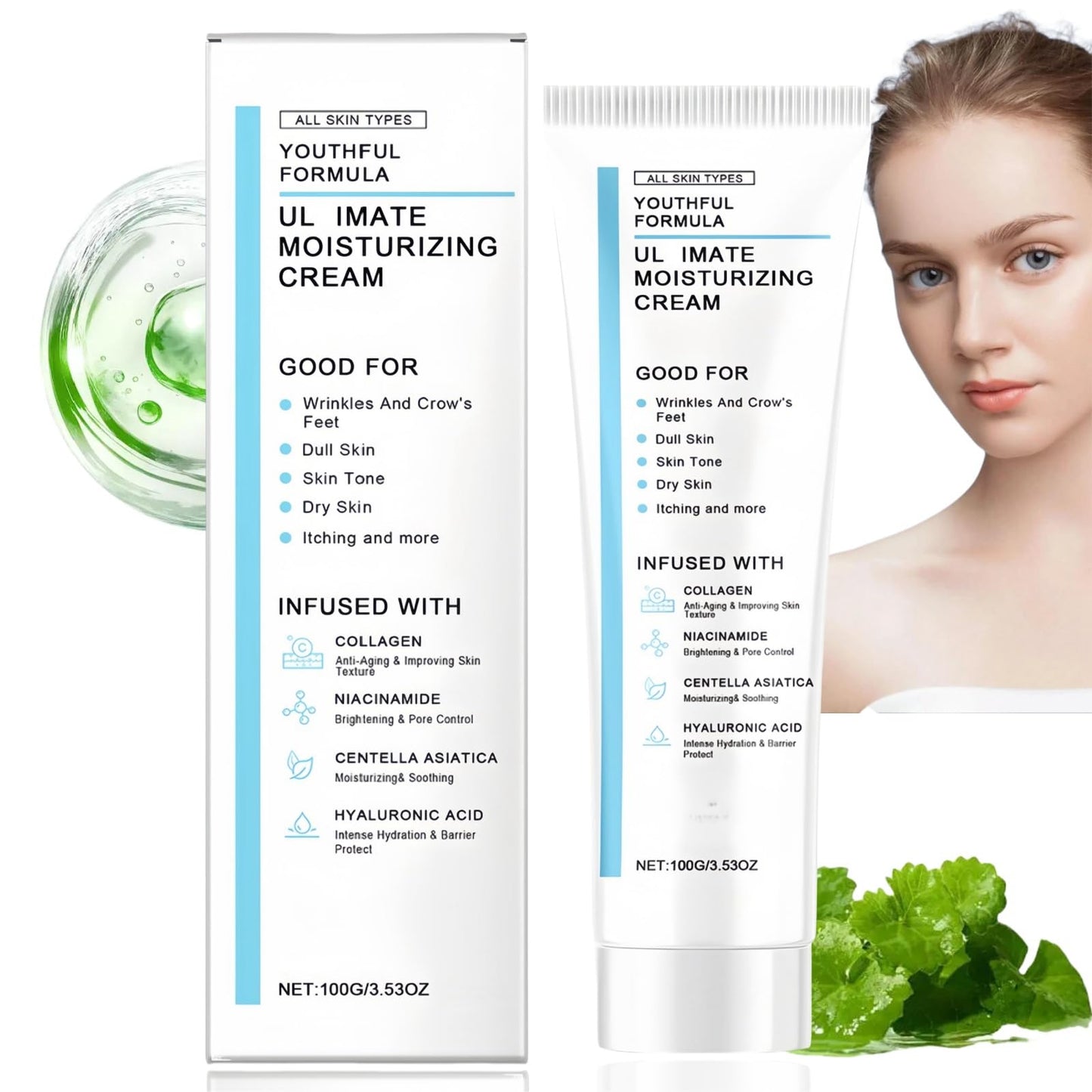 100g Youthful Formula Ul/timate Moisturizing Cream,Face Moisturiser with Collagen,Wrinkle Face Cream for Women,Nourishing Cream with Collagen,Calming Face Moisturizer,Centella Asiatica,Reduce Wrinkles